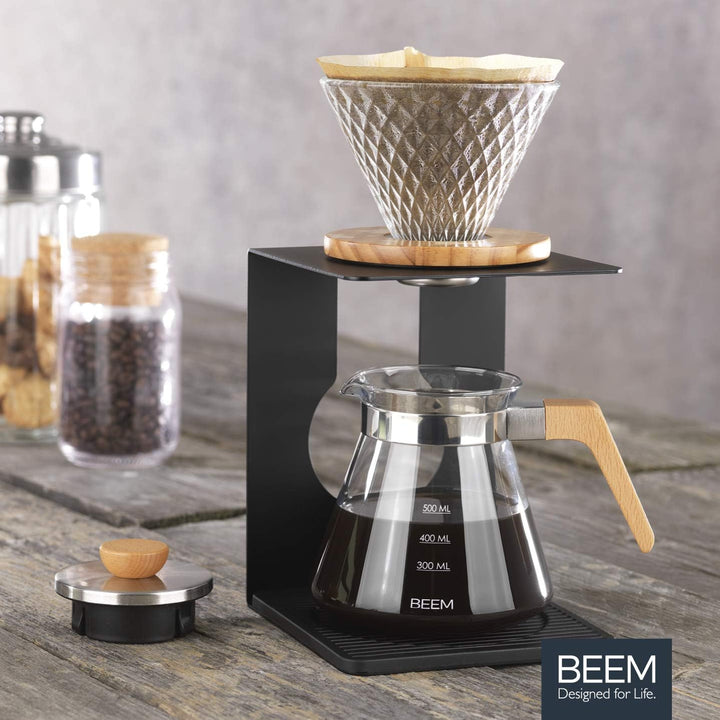 BEEM POUR OVER Kaffeebereiter Set - 4 Tassen | Glas-Handfilter in Diamantoptik (Grösse 2), 0,5 l Gla