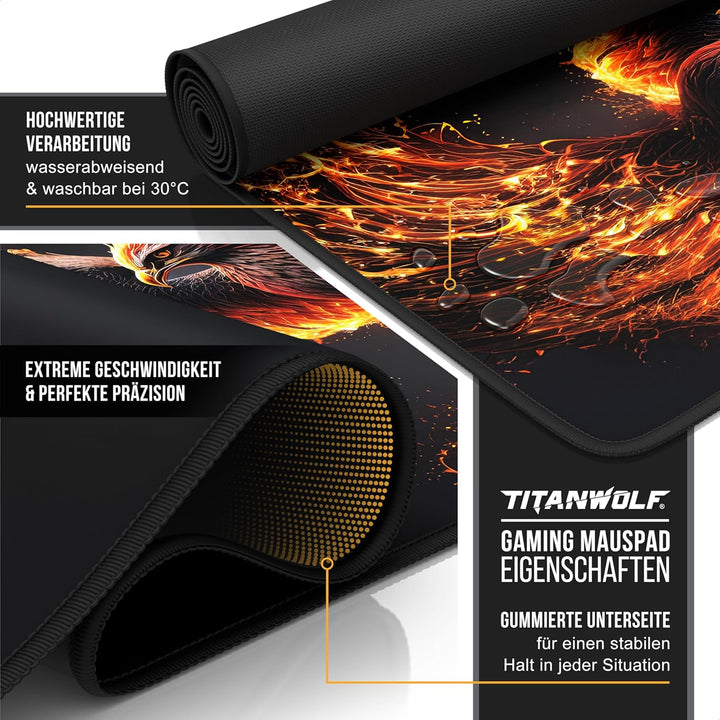 Titanwolf XXXL Übergrösse Mauspad 1200x600mm, Gaming Mousepad Gross,120x60 cm Tischunterlage Large S