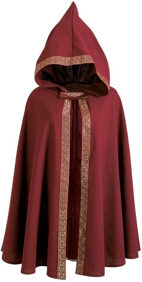 KarnevalsTeufel.de Mittelalter-Umhang edel rot mit Kapuze Verkleidung, Mittelalter LARP Gothik