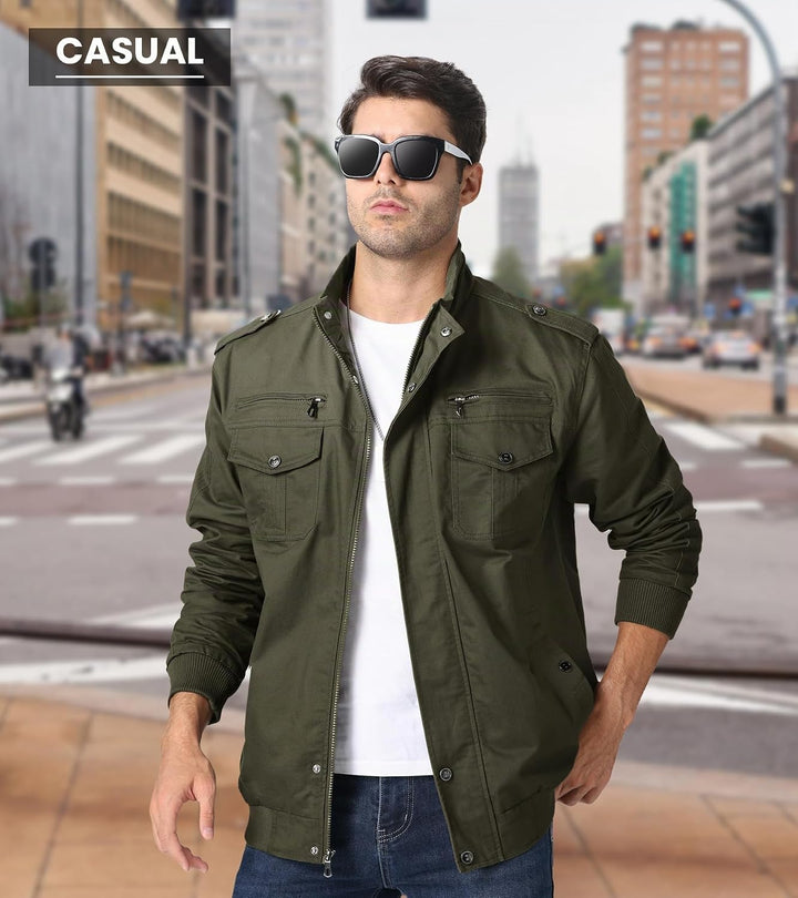 EKLENTSON Herren Arbeitsjacke Workwear Übergangsjacke Cargo Jacke mit Vielen Taschen S Armeegrün #91