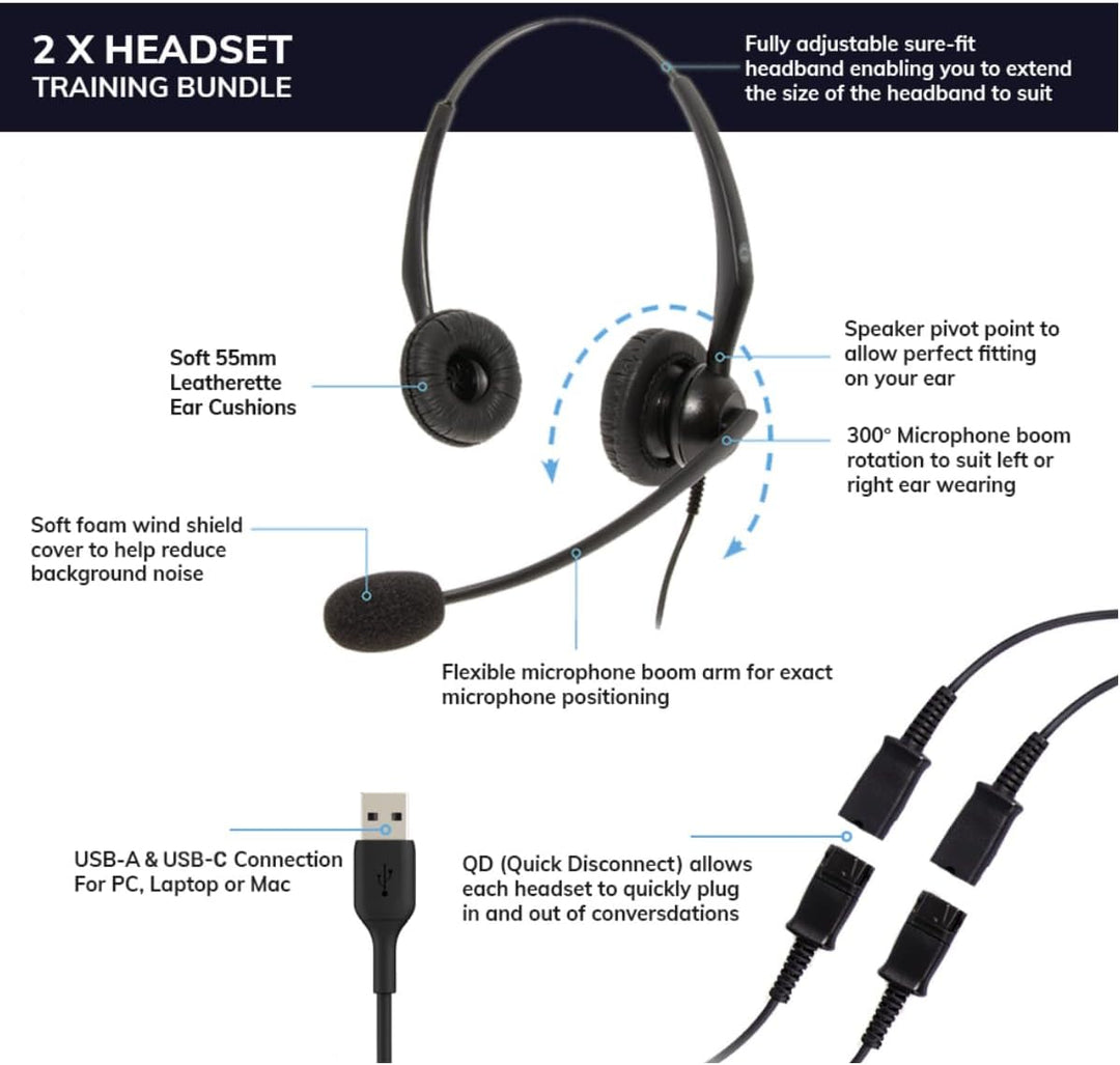 Project Telecom - USB, 2 Benutzer, binaurale Geräuschunterdrückung, Headset-Splitter, Training, Über