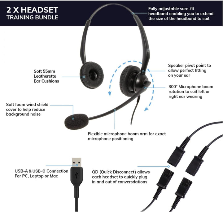 Project Telecom - USB, 2 Benutzer, binaurale Geräuschunterdrückung, Headset-Splitter, Training, Über