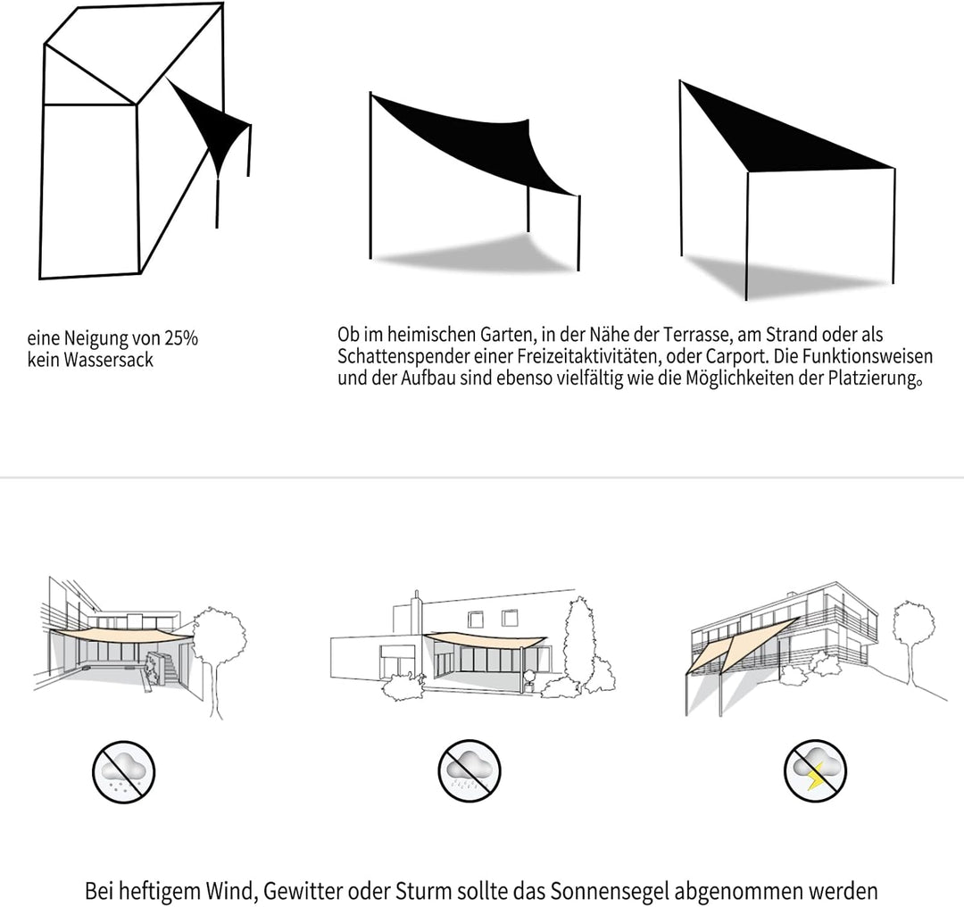 WOLTU Sonnensegel Rechteck 3x4m Grau wasserabweisend Sonnenschutz Polyester Windschutz mit UV Schutz
