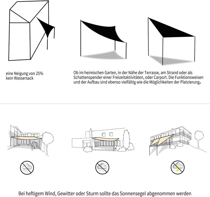 WOLTU Sonnensegel Rechteck 3x4m Grau wasserabweisend Sonnenschutz Polyester Windschutz mit UV Schutz