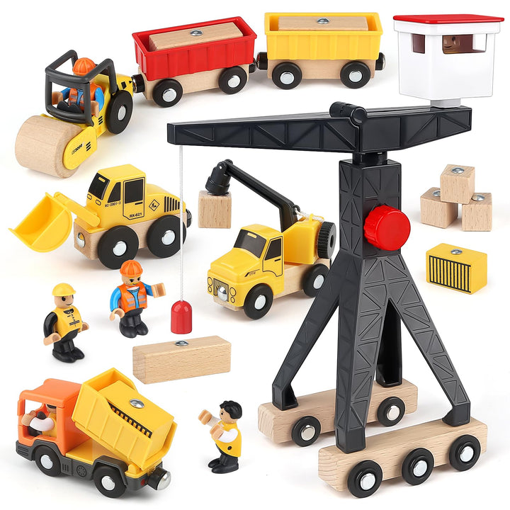 Vanplay Baustellenfahrzeuge Kinder Kran Spielzeug Holzspielzeug Baustelle Spielzeug ab 2 Jahre Junge
