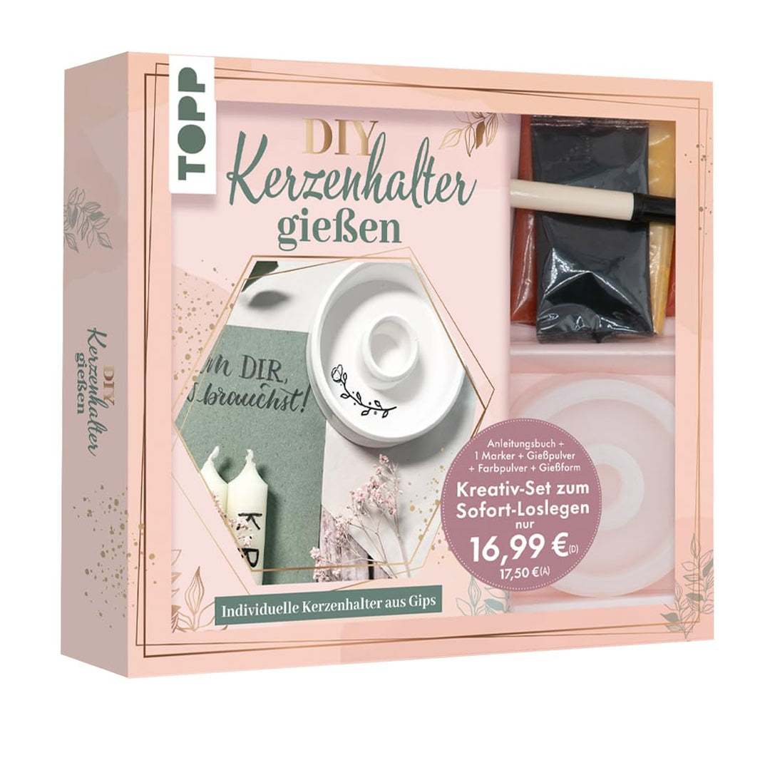 Kreativ-Set - Kerzenhalter giessen: Buch (48 S., DIN A5, Hardcover), Giessform, Kreativ-Beton in wei