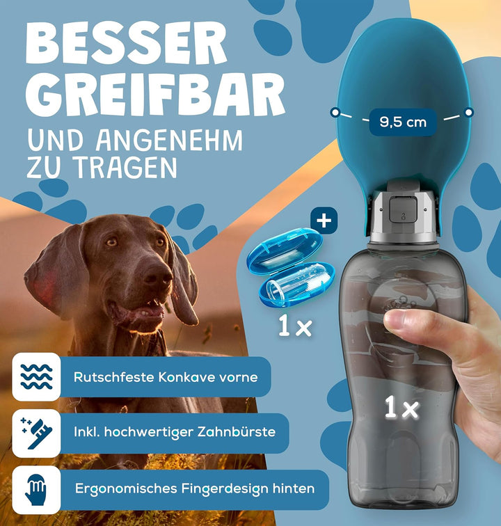 TOP EMPFEHLUNG | Extragrosse Faltbare 800ml Hundetrinkflasche für unterwegs inkl. Zahnbürste | Premi
