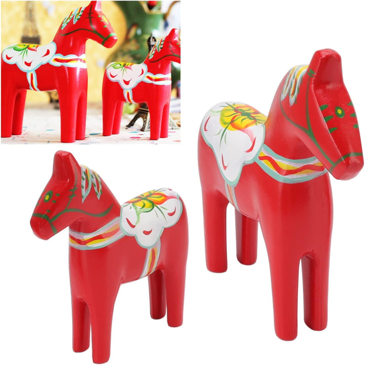 Mxzzand Schwedisches Dala-Pferd, 1 Paar schwedisches Dala-Pferd aus Holz, handgefertigtes feines Sch