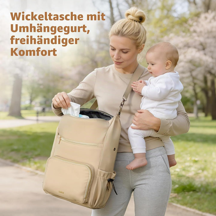 Lekesky Wickelrucksack Gross, Baby Wickeltasche Rucksack mit Wickelunterlage &amp; Kinderwagengurten, Mu
