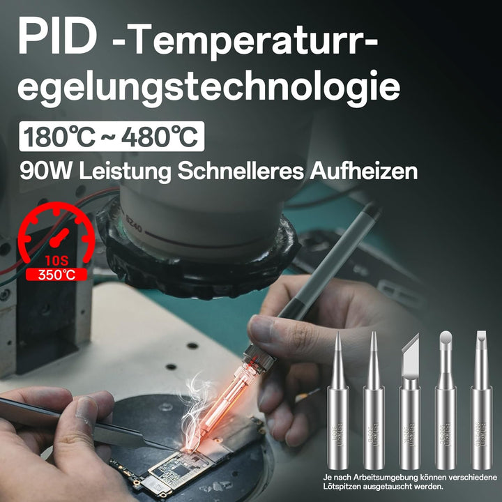 BAKON 968S Lötkolben-Set, digitale Lötstation mit Schlafmodus, schnelle Aufheizung, °C/ºF-Umrechnung