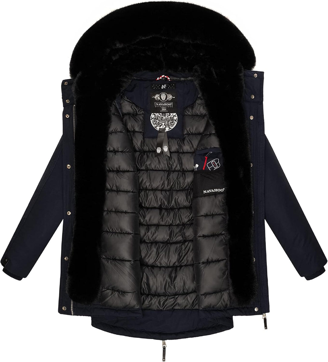 Navahoo Damen Warmer Winterparka mit doppelter Kunstpelz-Kapuze Sweety Deluxe XS-XXL S Blau, S Blau