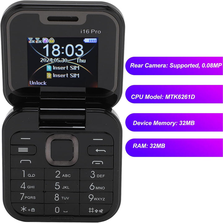 ASHATA Flip-Handy, 2G Faltbares Handy, Winziges Telefon, Unterstützt FM-Radio, Magic Voice, Blacklis
