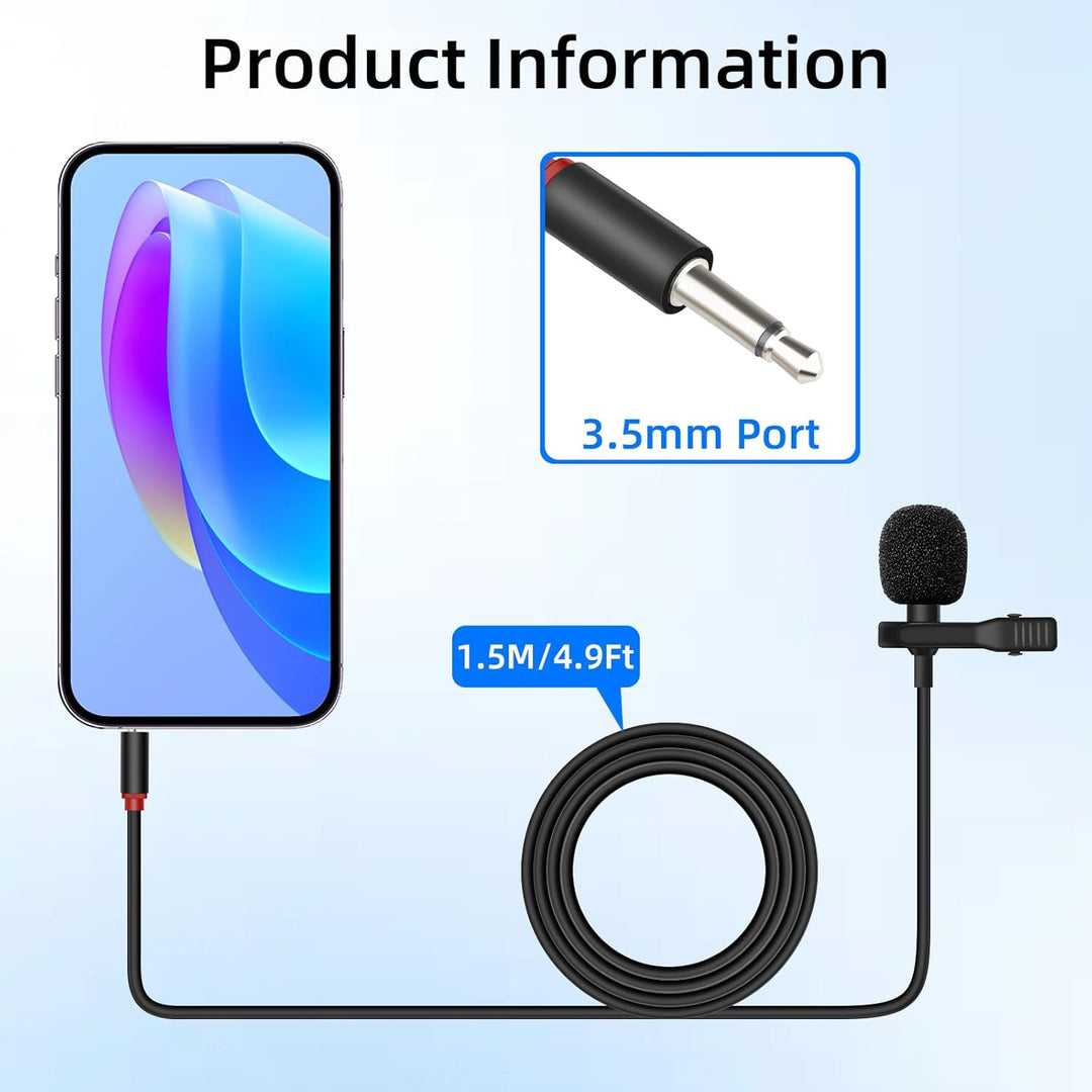 GELRHONR 3,5mm Lavalier Mikrofon, 3,5mm TS Stecker (1/8") Unsichtbares Ansteckmikrofon mit Kabel für