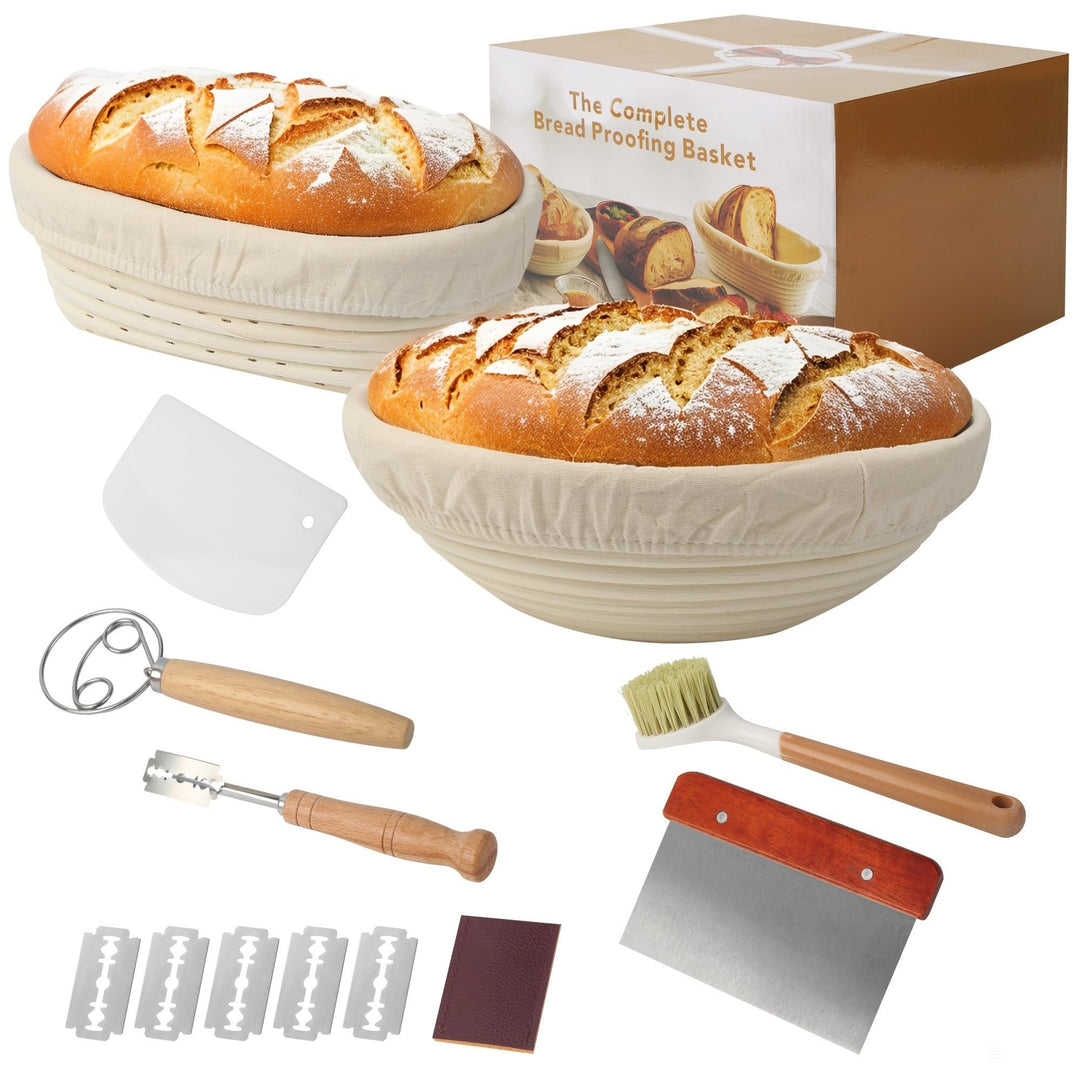10 Stück Gärkorb Brot Set, 23cm Rund + 25cm Oval Brot Gärkorb,Gärkörbchen zum Brotbacken,Handgefloch