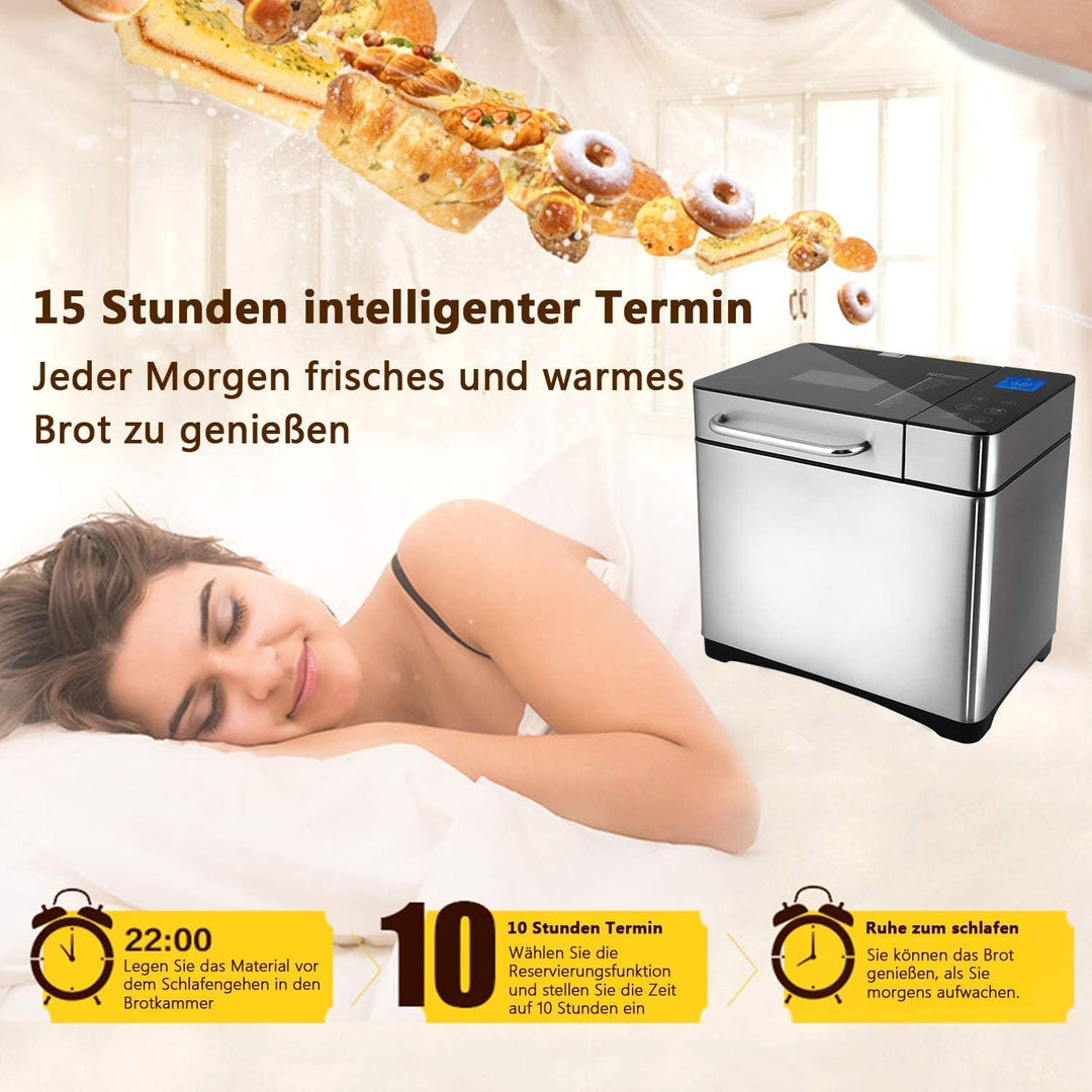 Brotbackautomat 710W Backmeister mit Automatische Zutatenbox, 19 Programme, Edelstahl Bread Maker Vo