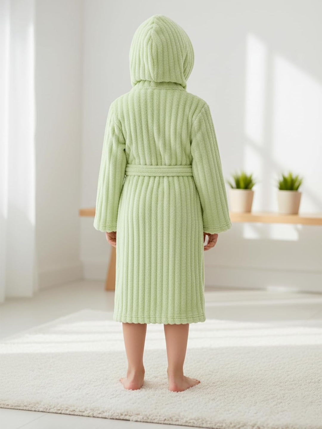 JiAmy Kapuzen Bademantel für Mädchen Flauschiger Fleece Plüsch Langer Schlafmantel Kinder Grün 4-6 J