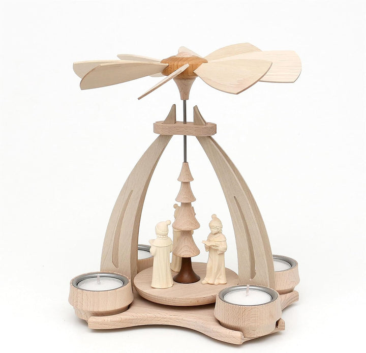 ***Pyramide aus Buchenholz mit 3 Handgeschnitzten Tiroler Kurrendesänger/Figuren für 4 Teelichter L/