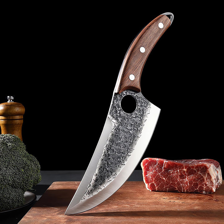 Küchenmesser für alle Zwecke mit Lederholster,Handgeschmiedetes Küchenmesser mit Holzgriff, Japanisc
