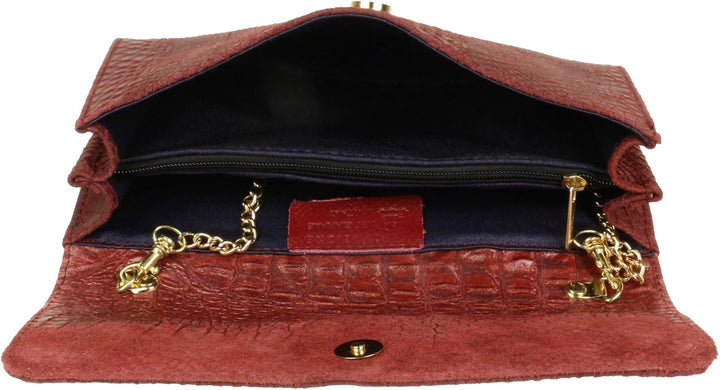 Girly Handbags Clutch aus Wildleder mit Schlangenmuster aus italienischem Leder Burgund, Burgund