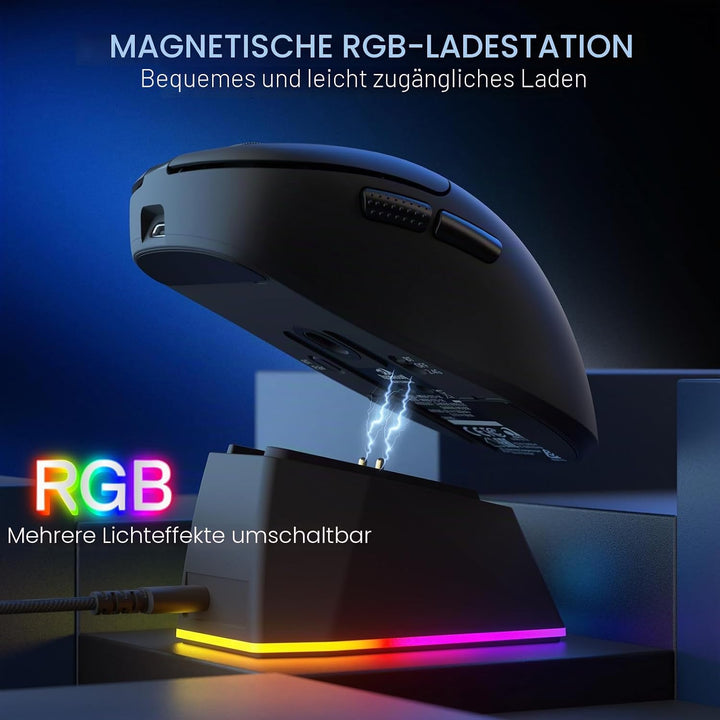 Redragon M998 - Leichte Wireless Gaming Maus mit RGB Magnet-Lade Dock, BT/2.4G Wireless/Kabelgebunde