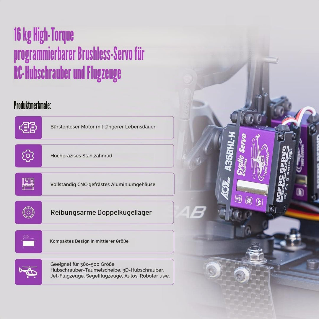 AGFRC Bürstenloses Hohes Drehmoment Zyklus Servo – 16KG HV Full CNC Gehäuse Titan-Getriebe Hubschrau