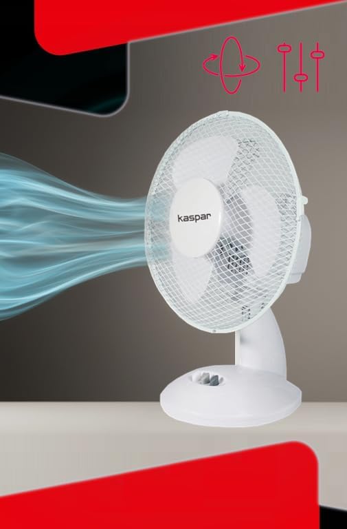 Kaspar Ventilator Tischventilator 23 cm 21 W Schreibtisch weiss mit 3 Windgeschwindigkeiten Oszillat