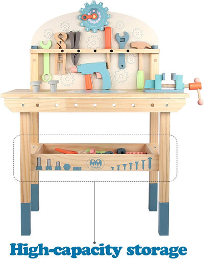 medoga Werkzeugbank für Kinder, Spielzeug-Werkbank, Holz, mit Werkzeugen Set, Holzkonstruktionsbank,