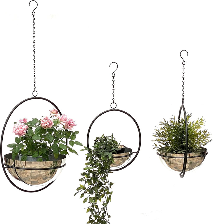 DanDiBo Blumenampel Innen Metall Wand Hängepflanzen 96087 3er Set mit Topf Silber Pflanzenhänger Blu