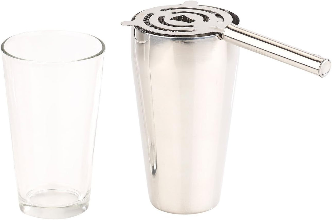 Rosenstein & Söhne Cocktail Set: Boston-Cocktailshaker-Set aus Edelstahl mit Glas, 6-teilig, 0,8 l (