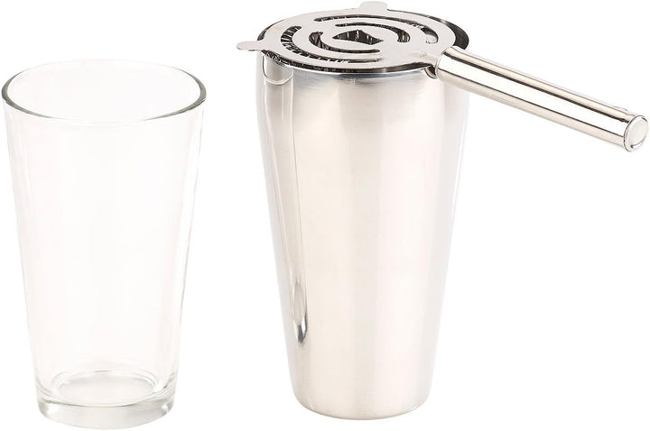 Rosenstein & Söhne Cocktail Set: Boston-Cocktailshaker-Set aus Edelstahl mit Glas, 6-teilig, 0,8 l (