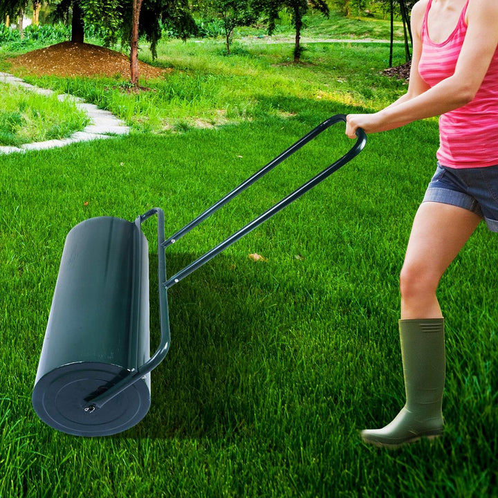 GOPLUS Rasenwalze, 48L/63L Gartenwalze befüllbar mit Wasser & Sand, Rasenroller aus Metall, Graswalz
