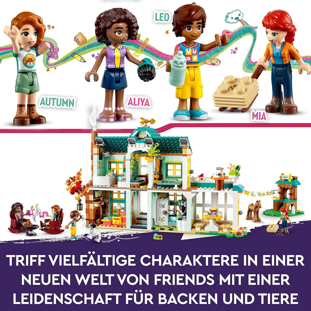 LEGO 41730 Friends Autumns Haus, Puppenhaus mit Tierfiguren und Zubehör, Mini-Puppen Autumn, Mia und