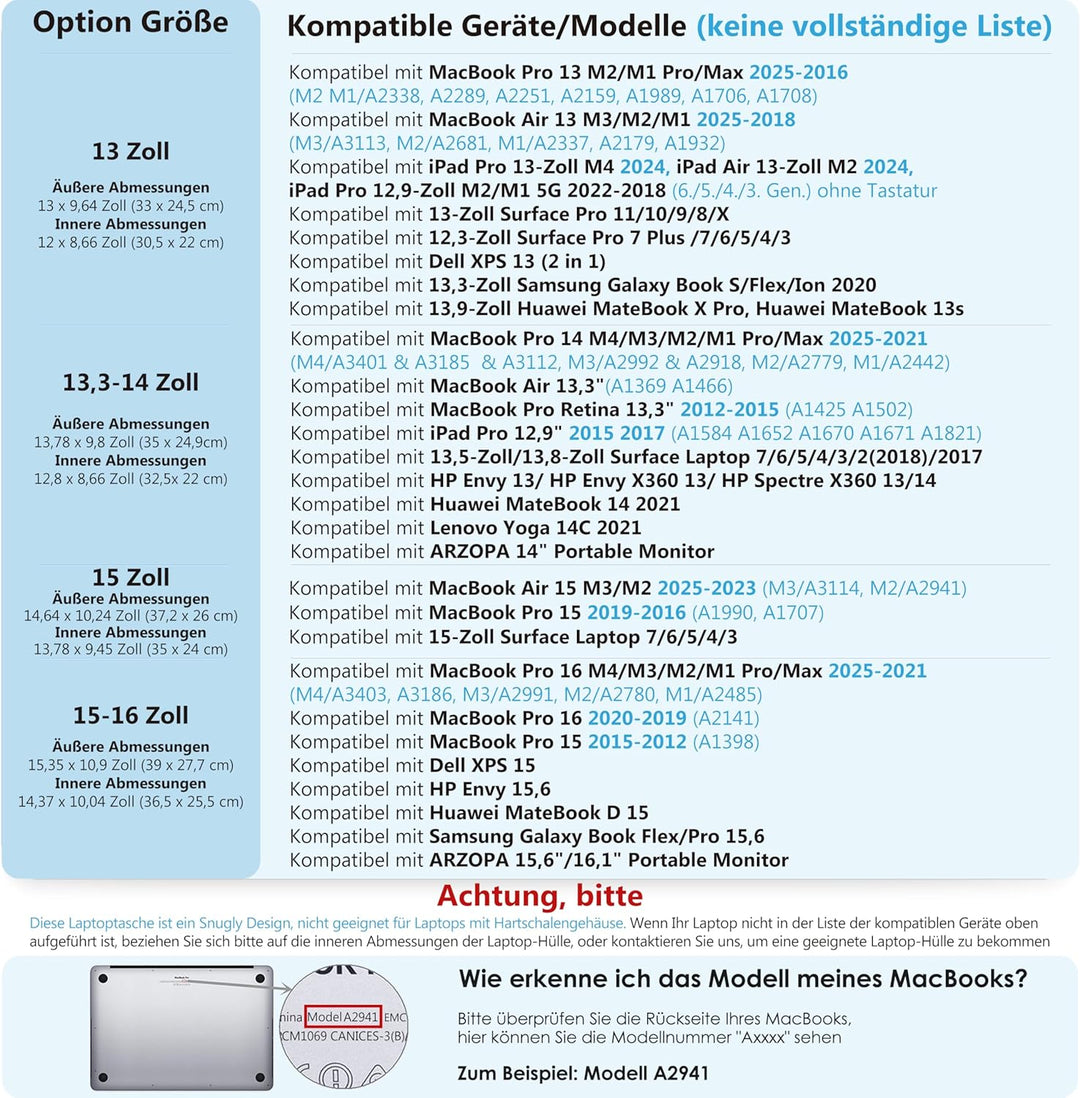 HYZUO 13,3-14 Zoll Laptop Hülle Laptophülle mit Standfunktion für MacBook Pro 14 M4/M3/M2/M1 Pro/Max