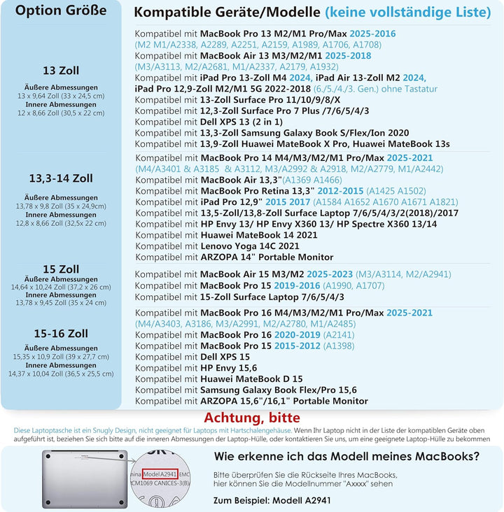 HYZUO 13,3-14 Zoll Laptop Hülle Laptophülle mit Standfunktion für MacBook Pro 14 M4/M3/M2/M1 Pro/Max
