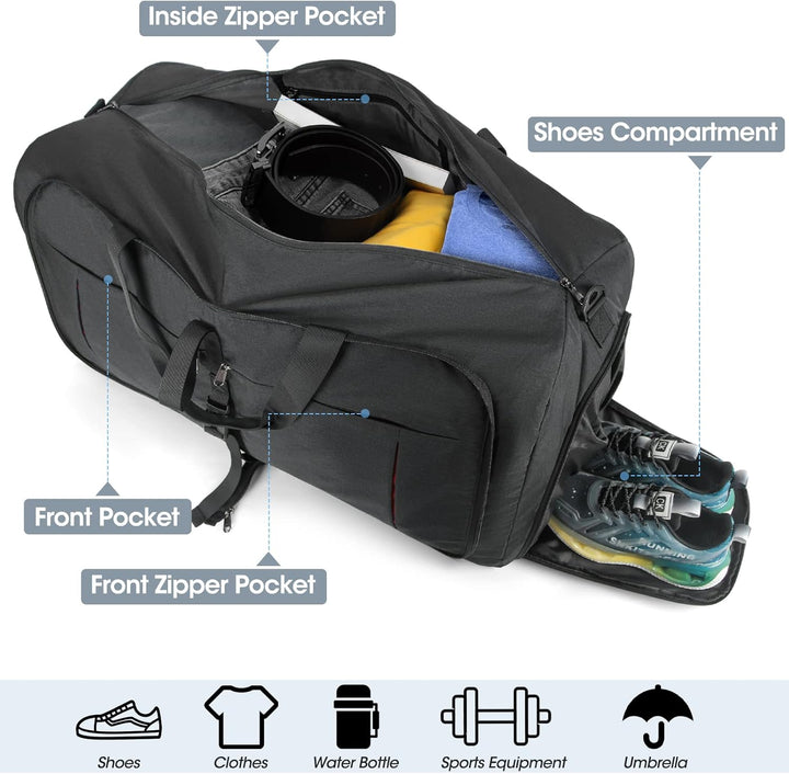 NUBILY Faltbare Reisetasche Gross 65L Sporttasche Herren Damen mit Schuhfach Leichter Reisetaschen W