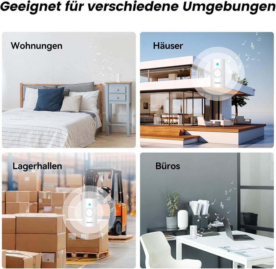 TECKNET Funkklingel, 400m Reichweite IP67 Funkklingel aussen wasserdicht, Funkklingel Batteriebetrie