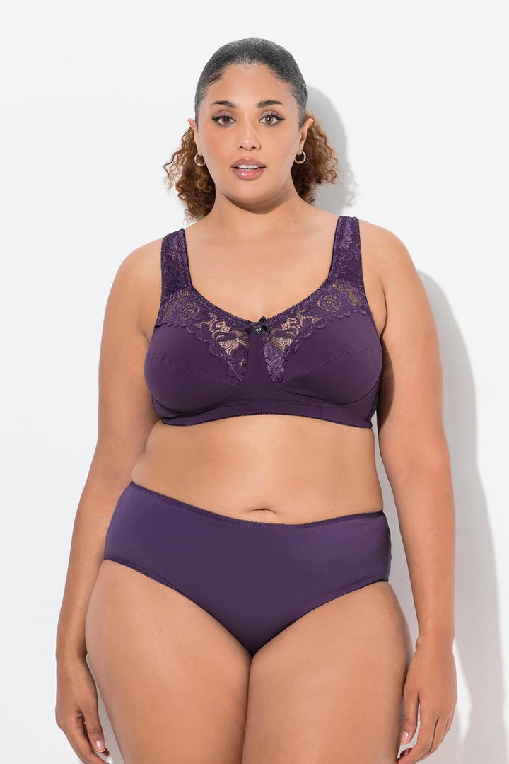 Ulla Popken Damen Entlastungs, Spitze, Ohne Bügel, Cup C-e BH, 90E Aubergine