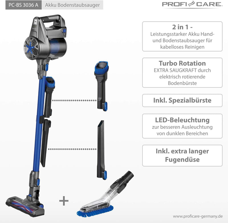 ProfiCare® Akku-Bodenstaubsauger | Staubsauger | Hand- und Bodenstaubsauger | Akkulaufzeit bis zu 40