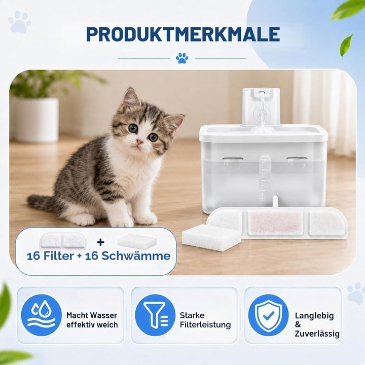 Katzen Trinkbrunnen Filter Ersatzfilter kompatibel mit DownyPaws DPWFP6 | 12 Filter und 12 Schwämme