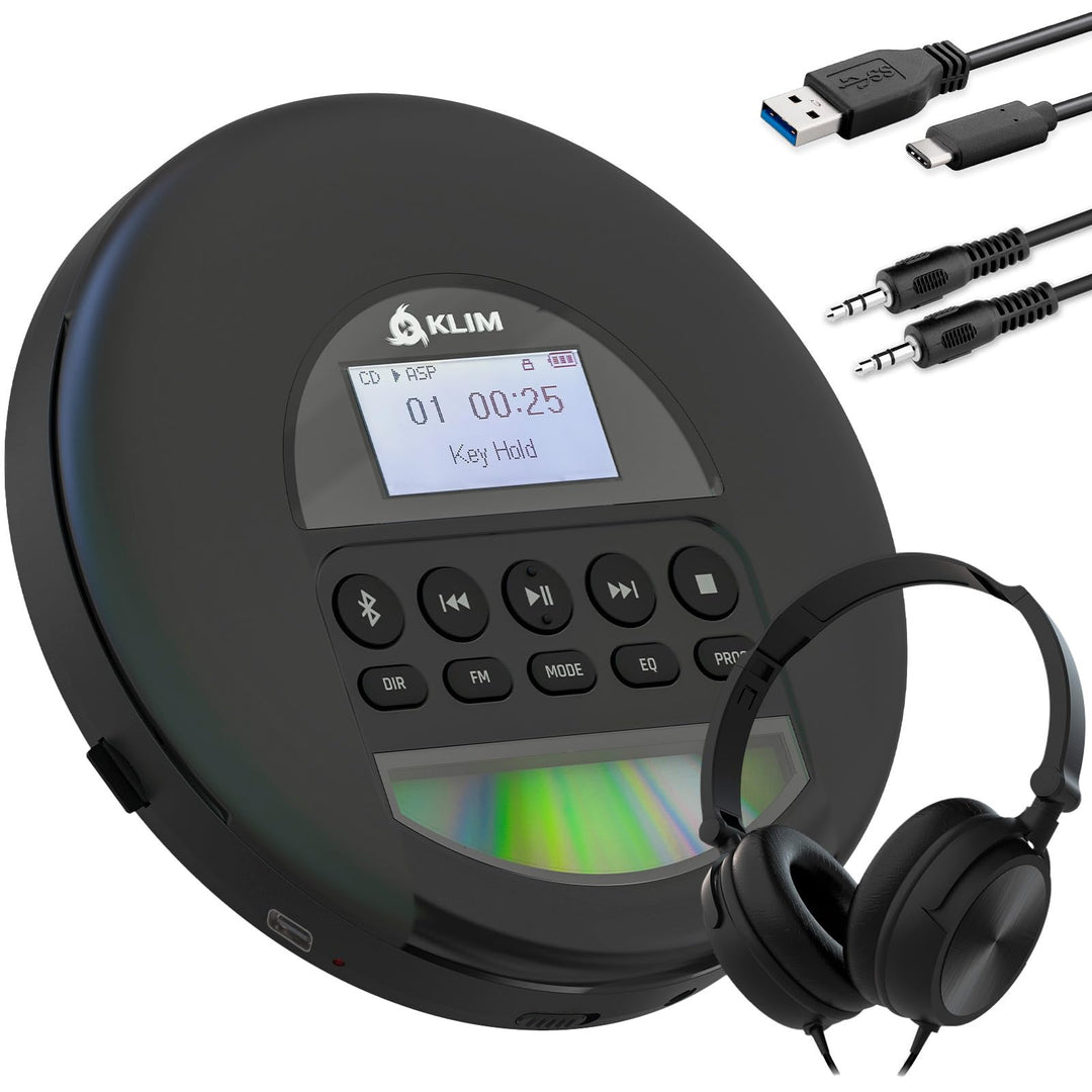 KLIM Nomad - Tragbarer CD-Player Discman mit langlebigem Akku - Inklusive Kopfhörer - Kompatibel mit