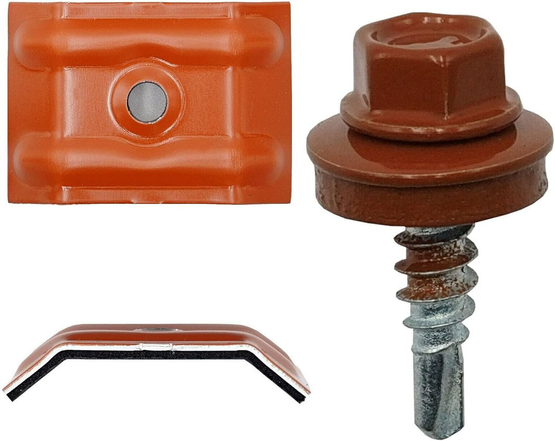 50 Stück Kalotten 33/48 + 4,8 x 20 mm RAL 8004 Trapezblechschrauben Selbstbohrend Verzinkter Stahl 5