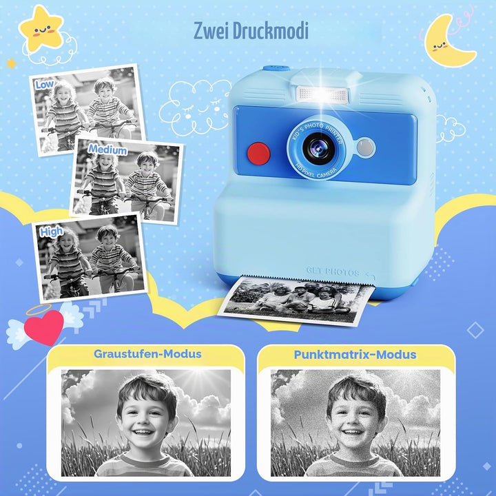 CAMCLID Sofortbildkamera Kinder, 3,0 Zoll Bildschirm Kinderkamera Sofortbildkamera, 48MP/2,5K UHD Ki