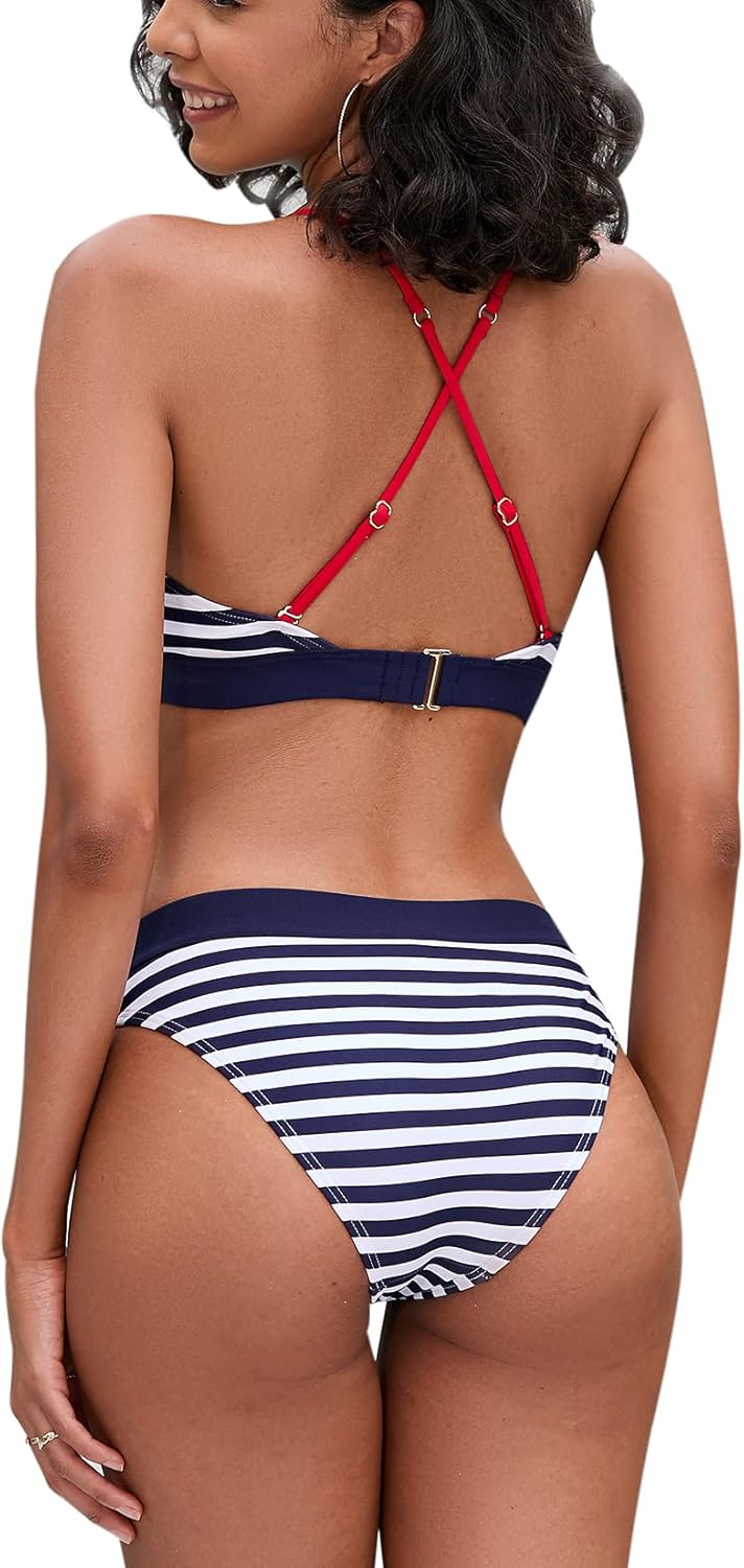 iSLASISIA Damen Bikini Set, Triangel, breites Unterbrustband, Bademode, Badeanzug 36 Streifen, 36 St