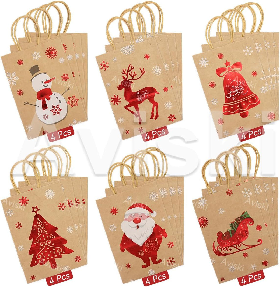 24 Stück Weihnachtskraft Geschenktüten Weihnachtspapiertüten mit Griffen Weihnachtstüten mit Weihnac