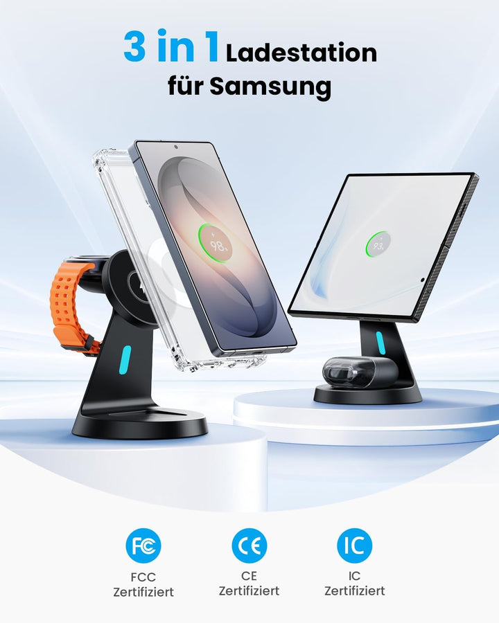 JoyGeek Magnetisch Induktive Ladestation für Samsung,3 in 1 Wireless Charger für Samsung Galaxy S26/