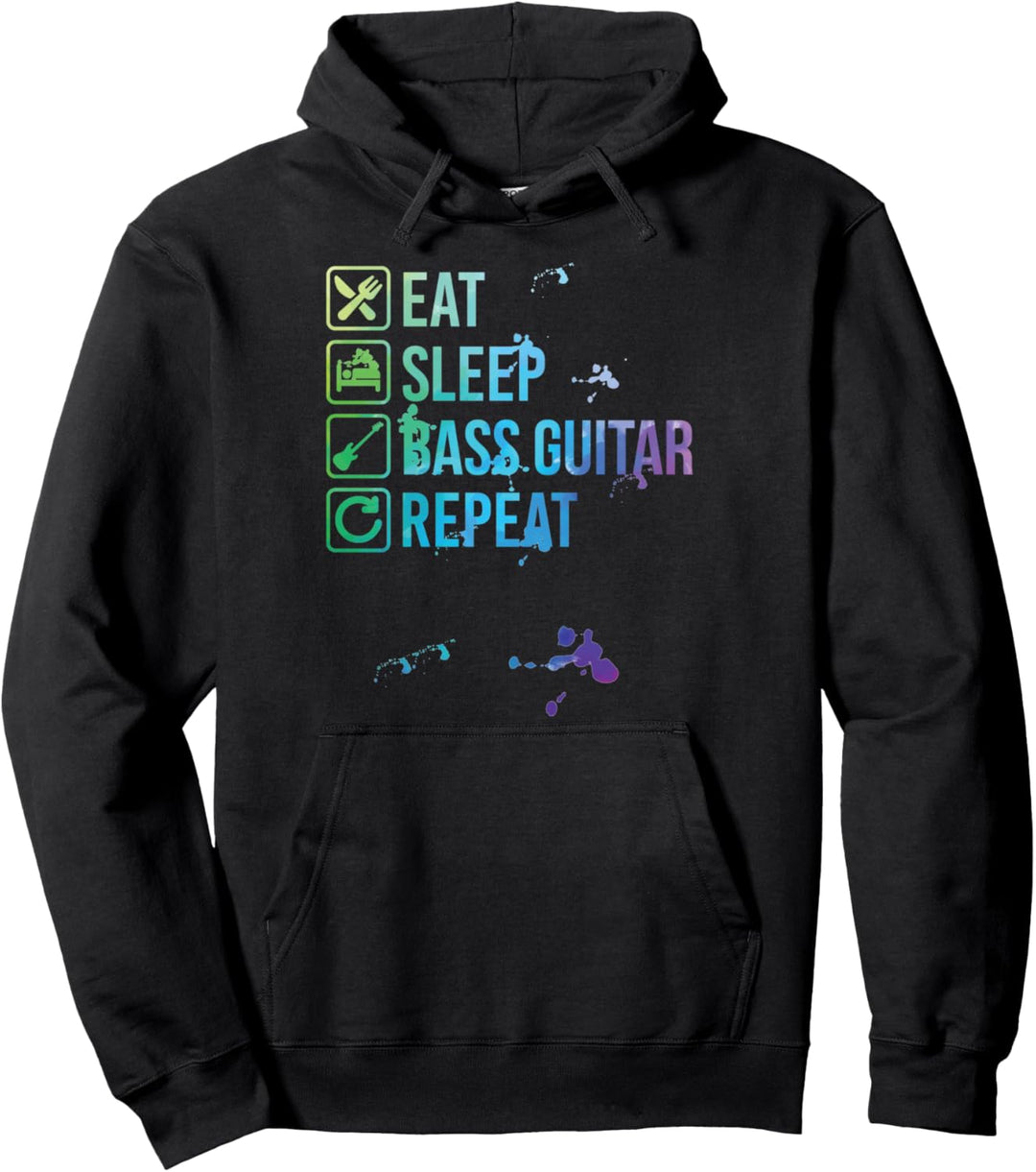 Bass Guitar Eat Sleep Repeat Watercolor Gift Pullover Hoodie