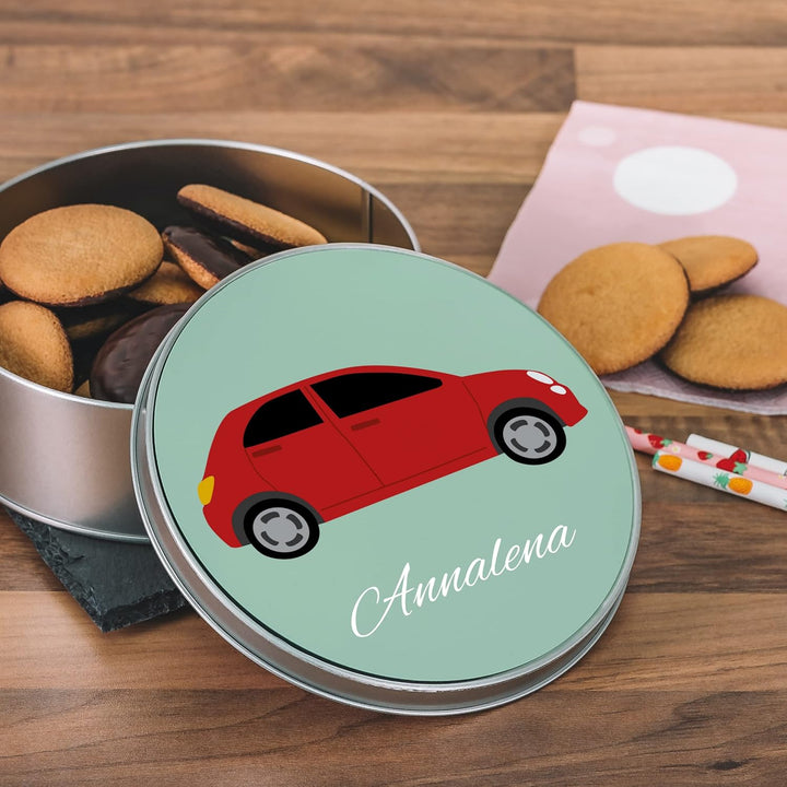 STEMPEL-FABRIK Geschenkdose Rund mit Aufdruck - Motiv Auto - Personalisiertes Geschenk - Keksdose Gr