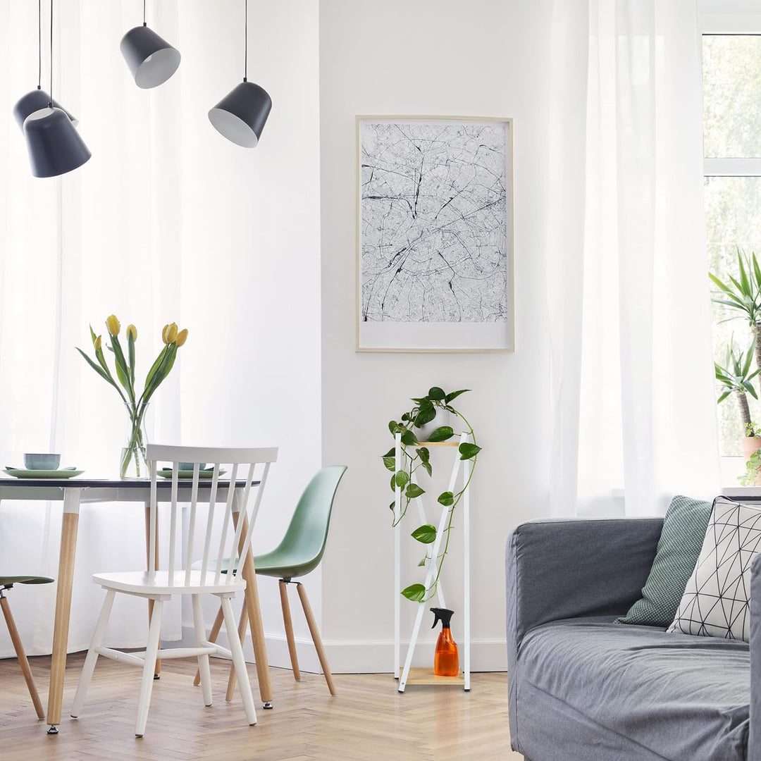 Relaxdays Blumenständer, 2 Etagen in Holzoptik, Metall, MDF, moderner Blumenhocker, HBT: 99 x 29 x 2