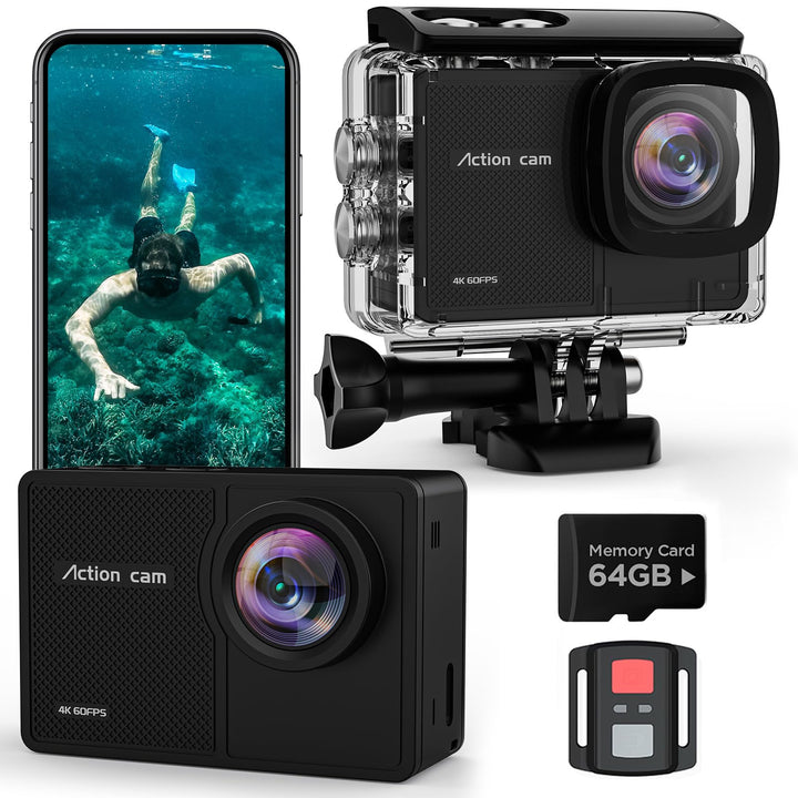 TIMNUT 4K 60FPS Action Cam, Unterwasserkamera mit 64G SD Karte 48MP HD WiFi Kamera mit EIS 40M Wasse