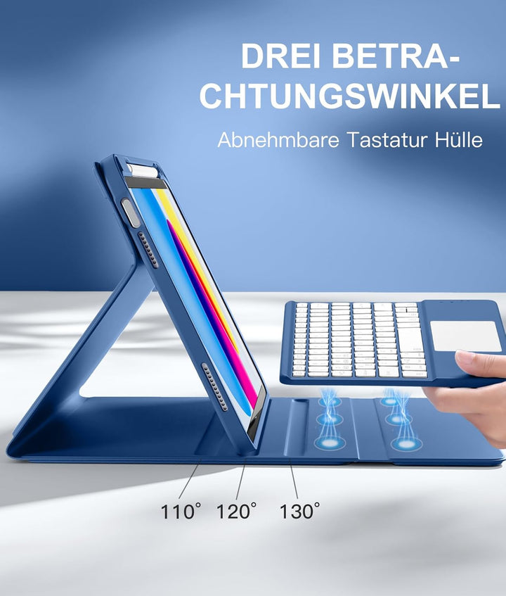 Vobafe Hülle mit Tastatur für iPad 10 Generation 10,9 Zoll 2022, Multi-Touch-Trackpad, 7-farbiges Hi